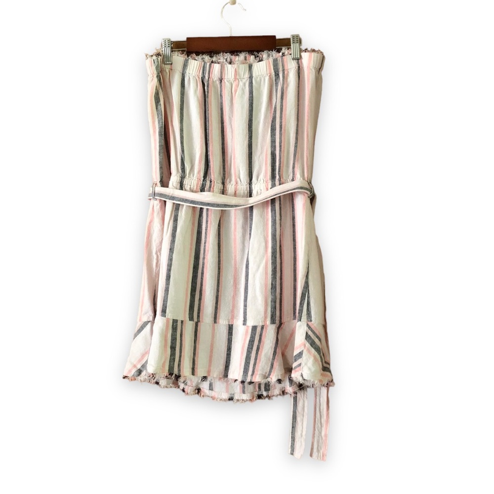 Cloth & Stone Strapless Striped Linen Blend Mini Dress Beachy Summer Size Medium